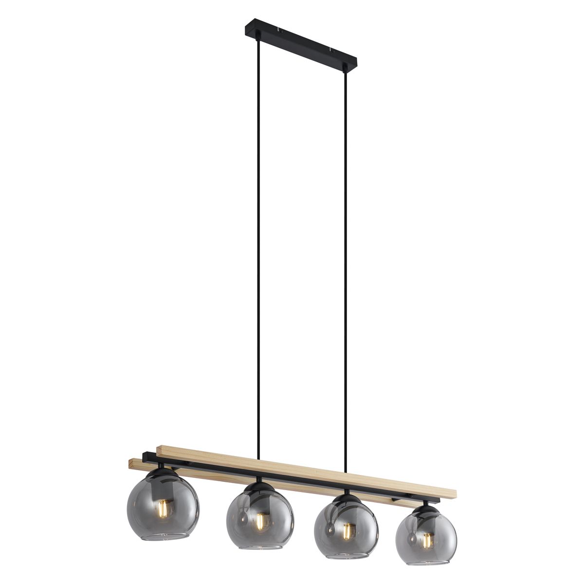 Moderne hanglamp zwart met hout en smoke glas 4-lichts - Aleks