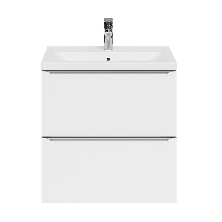 Meuble sous vasque faible profondeur à suspendre GoodHome Imandra blanc brillant L. 60 x H. 60 x P. 36 cm
