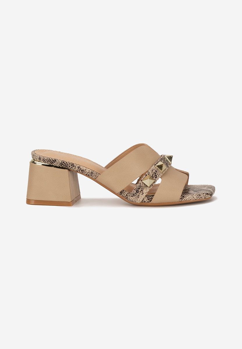 Mules à talon épais beige Lekana