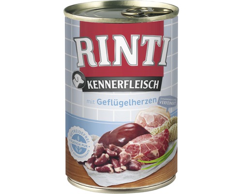 RINTI natvoer voor honden, pure pluimveeharten, 400 g