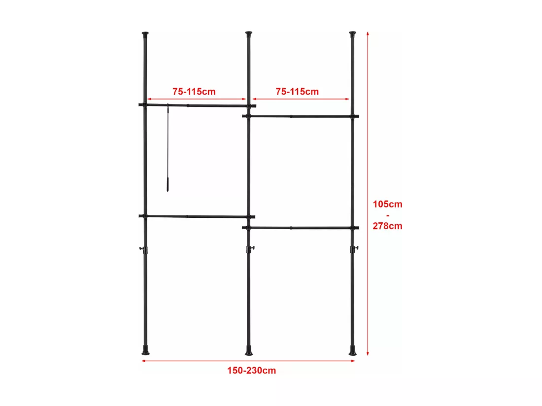 Penderie télescopique acier laqué noire 150 x 150 x 105 cm 03_0008157