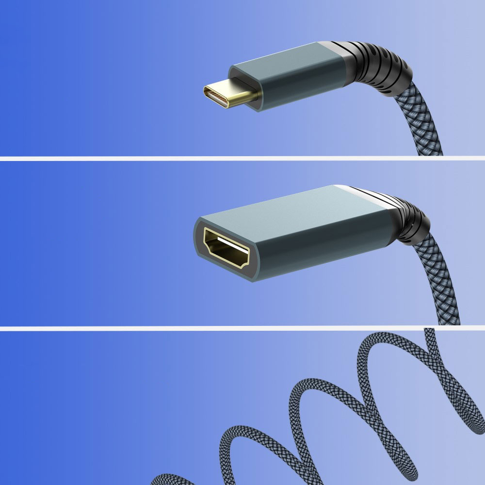 USB C auf HDMI 4K Adapter Kabel Nylon Geflecht für Macbook / PC / Laptop / Tablet / Smartphone - Grau