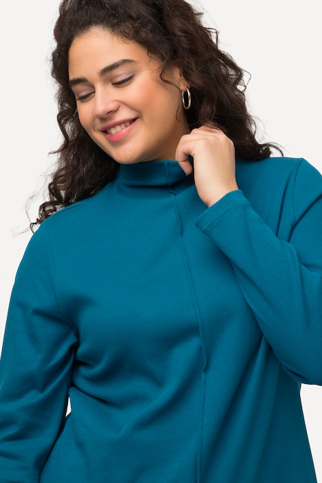 Shirt, Feinripp, Slim, Stehkragen, Ziernaht, Langarm