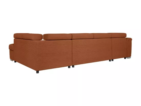 Canapé panoramique 6 places Paola convertible avec 2 coffres en velours côtelé - Terracotta - L320,5 x P188 x H76cm - Loungitude