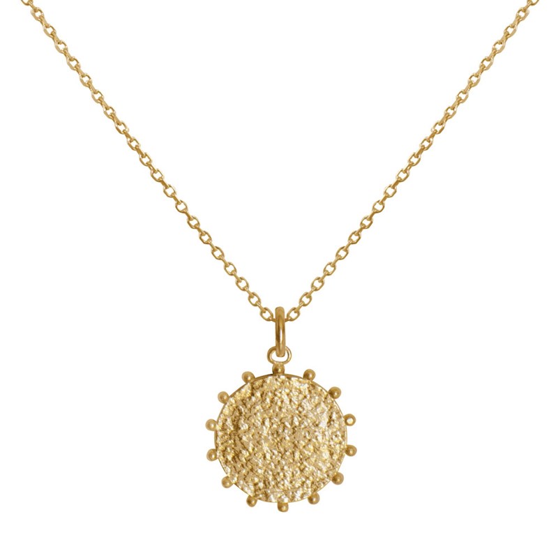 Collier Plaqué Or Médaille Martelée et Billes