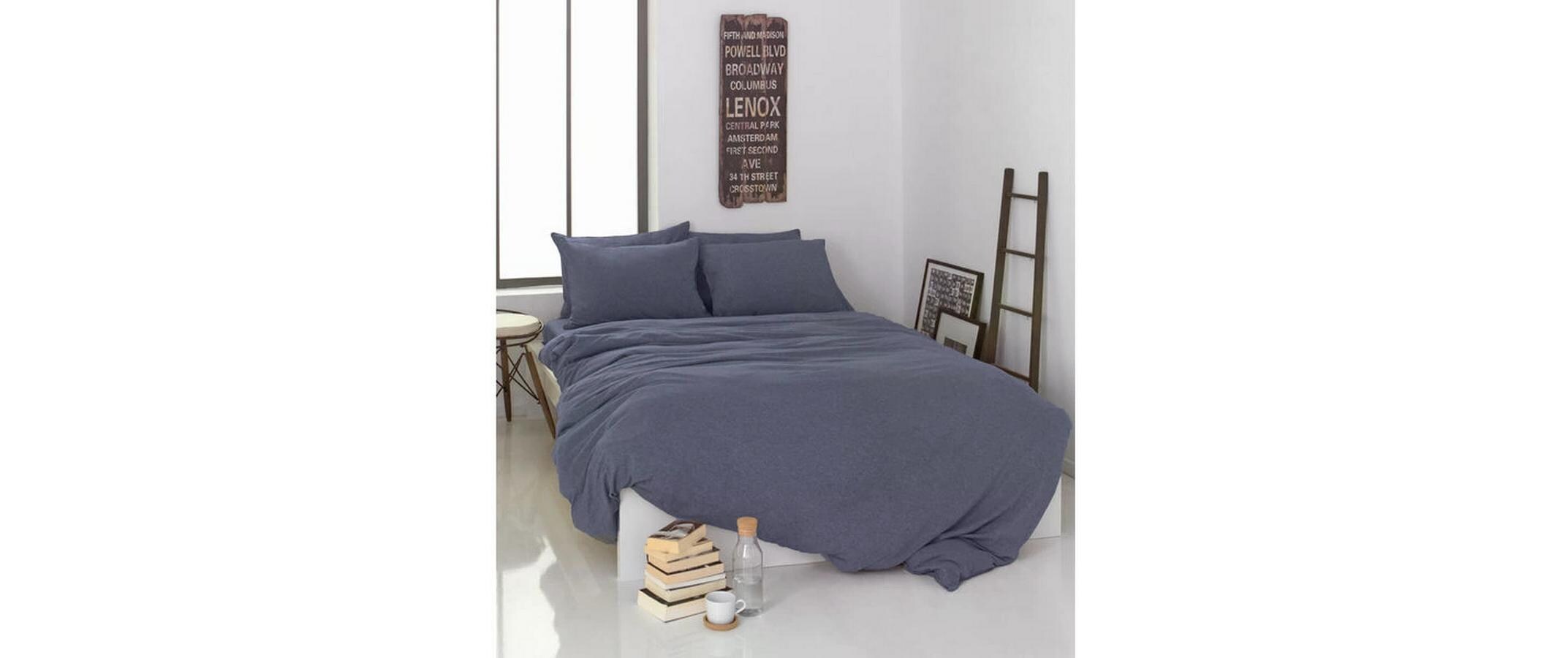 Bettwäschegarnitur Jersey 160 x 210 cm + 65 x 100 cm, BlauBettwäsche-Set