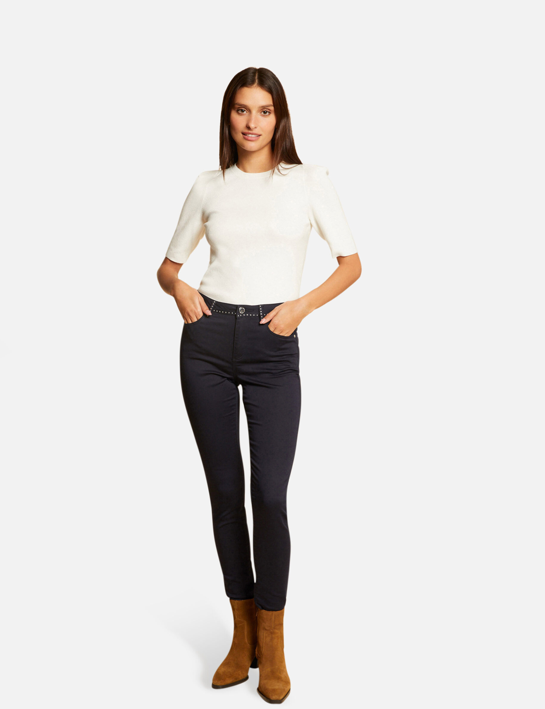 Pantalon slim avec clous marine femme - marine