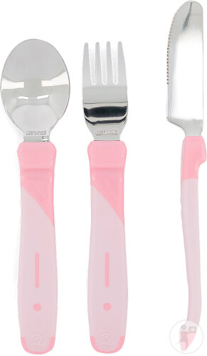 Twistshake Couverts D'Apprentissage Acier Inoxydable Rose Pastel +12 Mois 3 Pièces