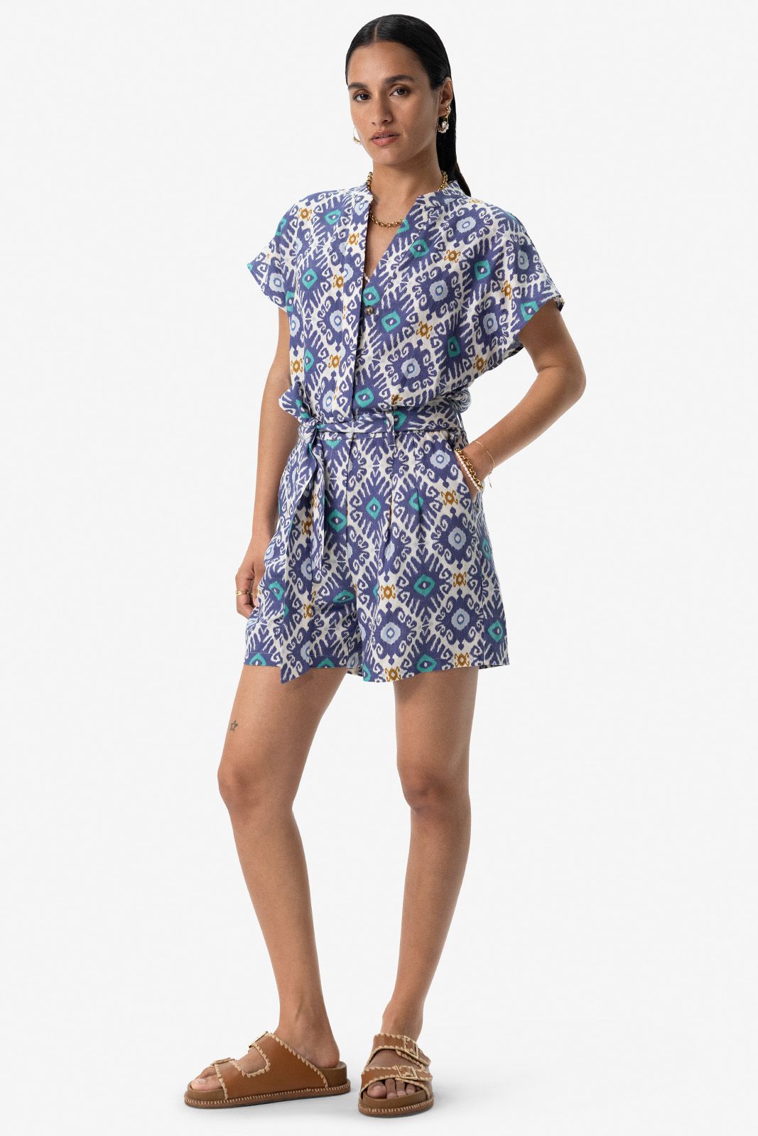 Blauwe playsuit met print