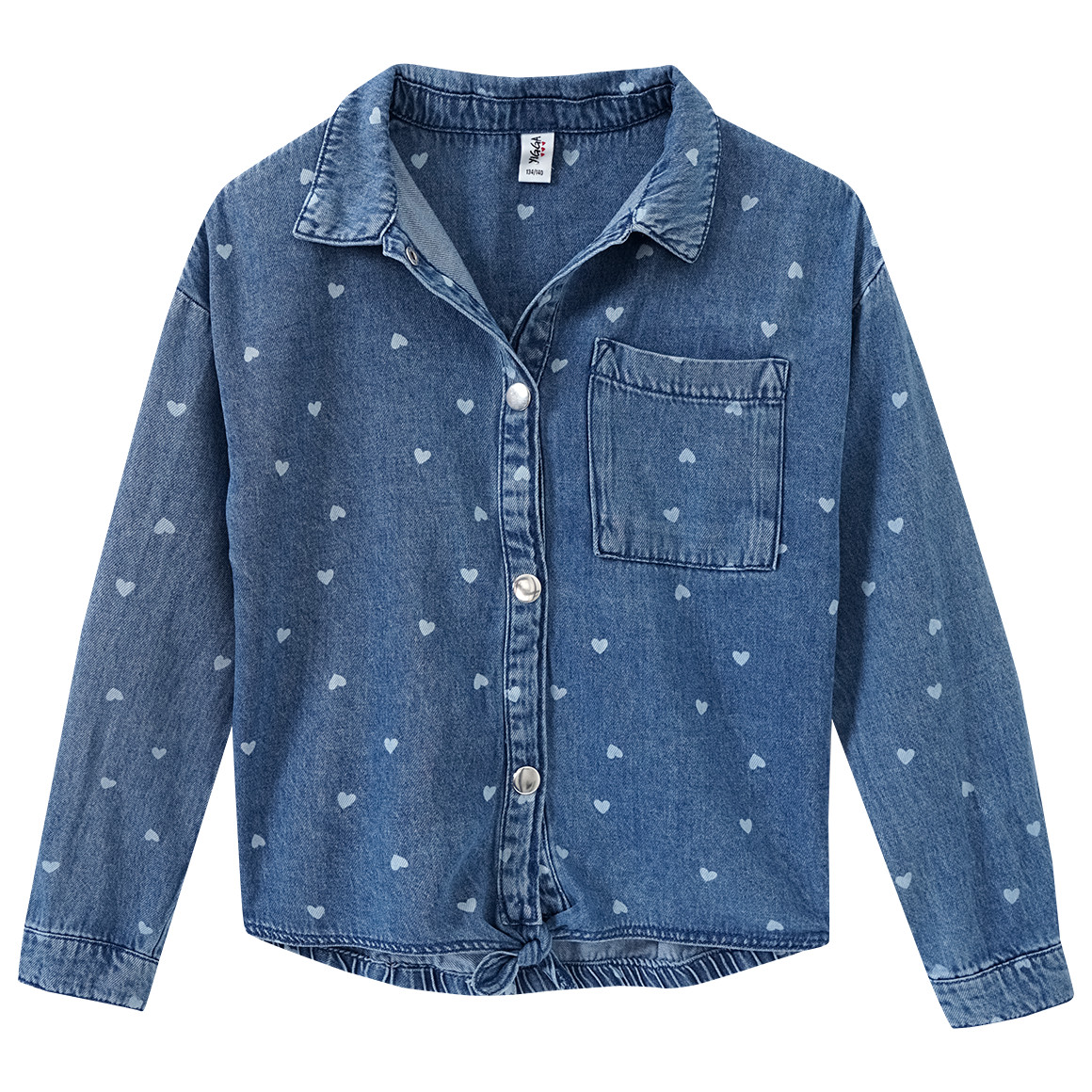 Yigga Mädchen Jeanshemd mit Herz-Allover blau