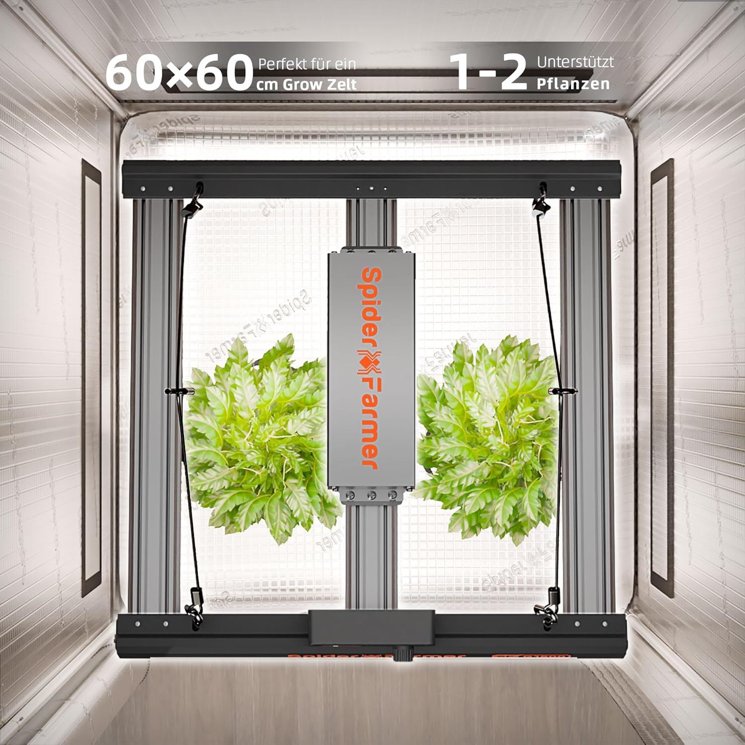 Spider Farmer Cost-Effective G1500 LED Grow Lampe 150W 60x60CM, Smarte APP Steuerung LED Pflanzenlampe,Bridgelux Dioden Vollspektrum Dimmbar Grow Light Wachstumslampe für Gemüse Blume