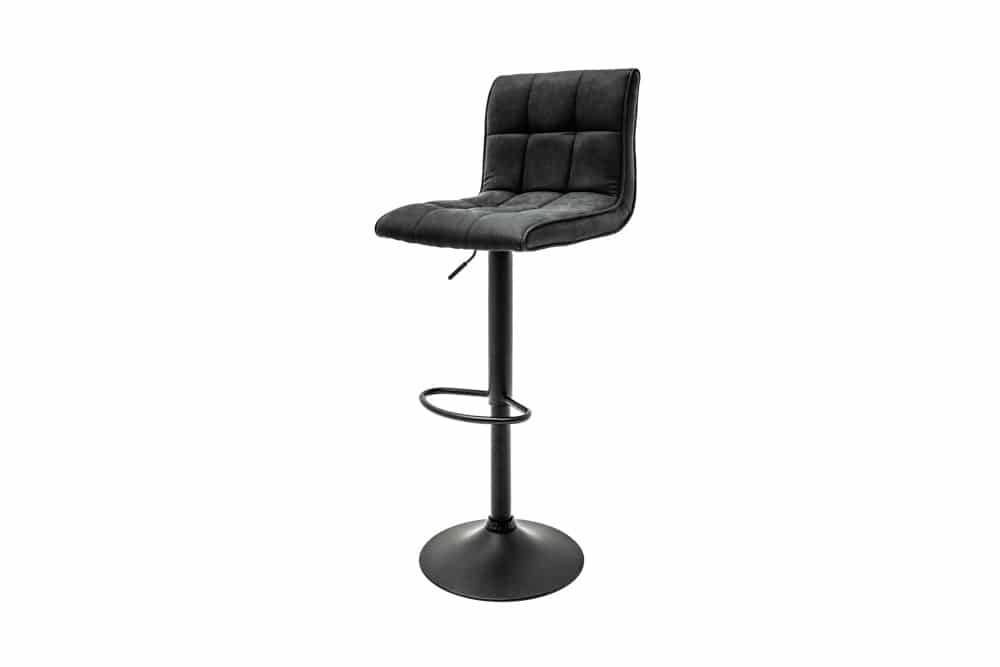 Höhenverstellbarer Barhocker MODENA vintage grau Microfaser Metall schwarz mit Lehne drehbar