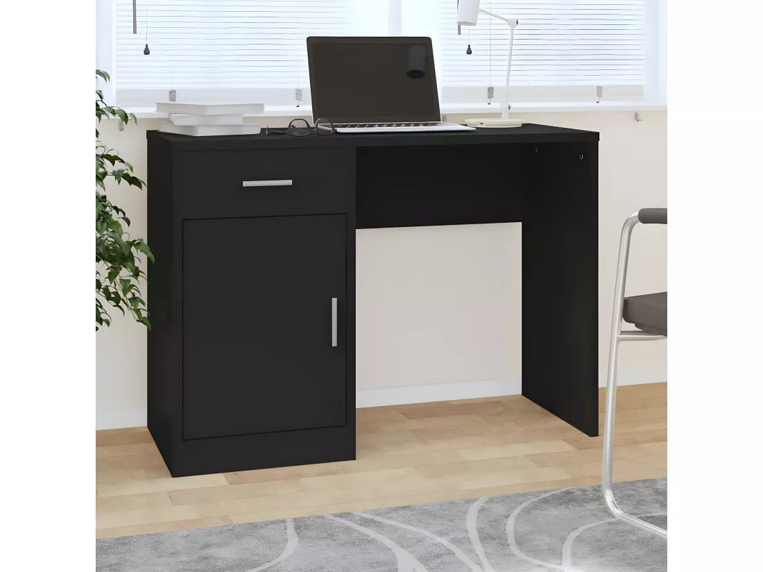 Bureau avec tiroir et armoire Noir 100x40x73 cm Bois ingénierie