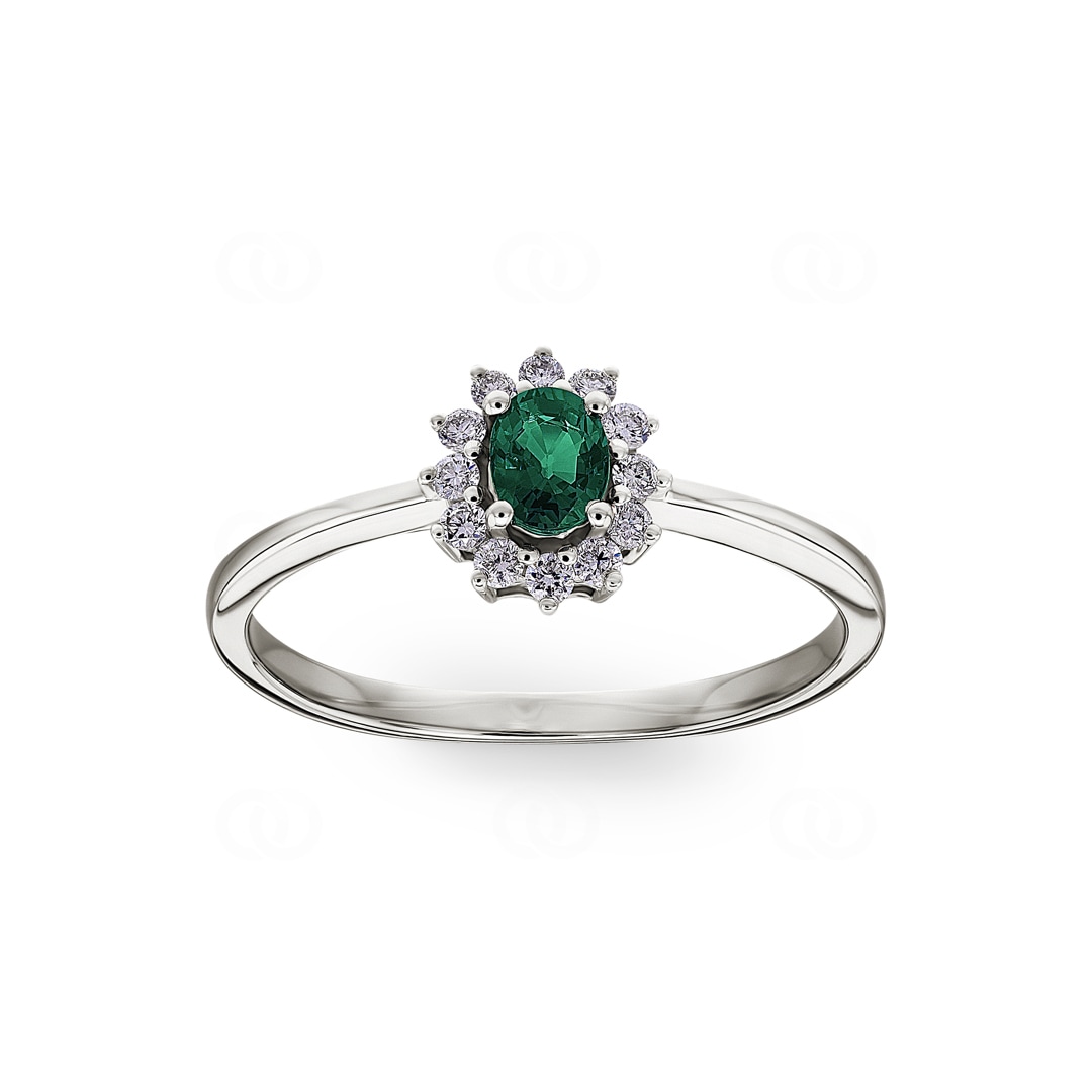 Smaragdring 750/18 K Weissgold mit Diamanten 0.15 ct H/si