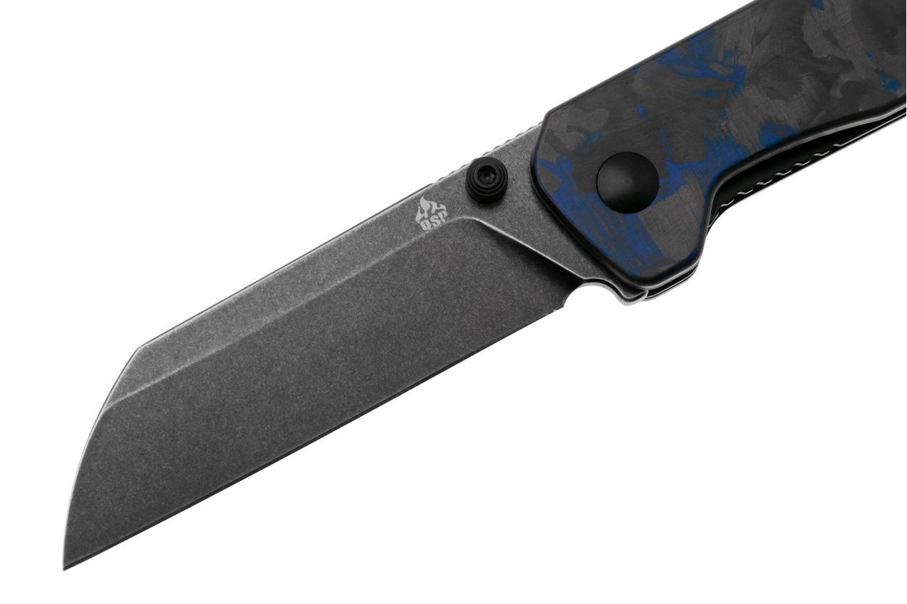 QSP Knife Penguin V2 QS130V2-E2 Blackwashed D2, G10 Shredded Carbon Overlay, zakmes