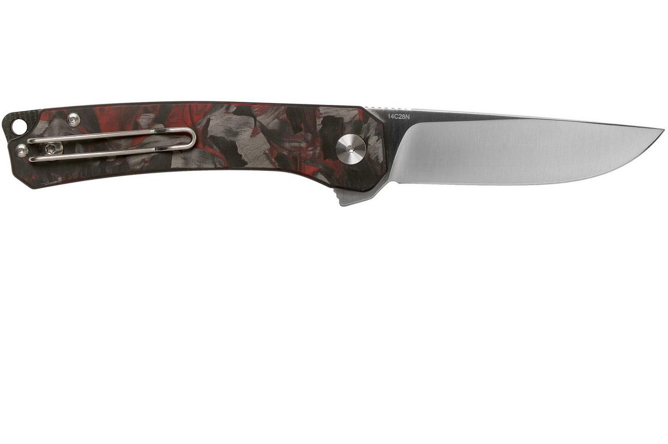 QSP Knife Osprey QS139-F1 Red Shredded Carbonfiber, Satin, zakmes