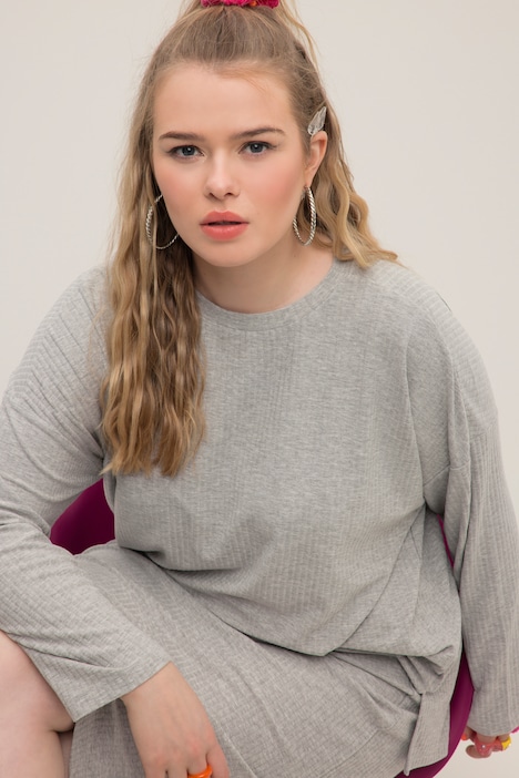 Pullover, oversized, Rippstrick, Rundhals, Langarm