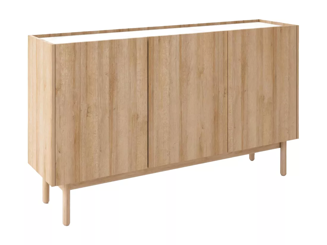 Buffet avec 3 portes - Naturel clair et effet marbre blanc - SITOLI