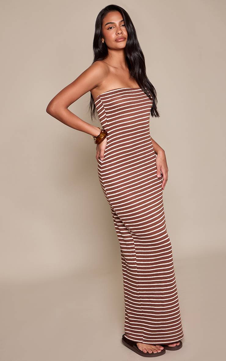 Chocolat Robe Maxi Bandeau À Rayures Texturées