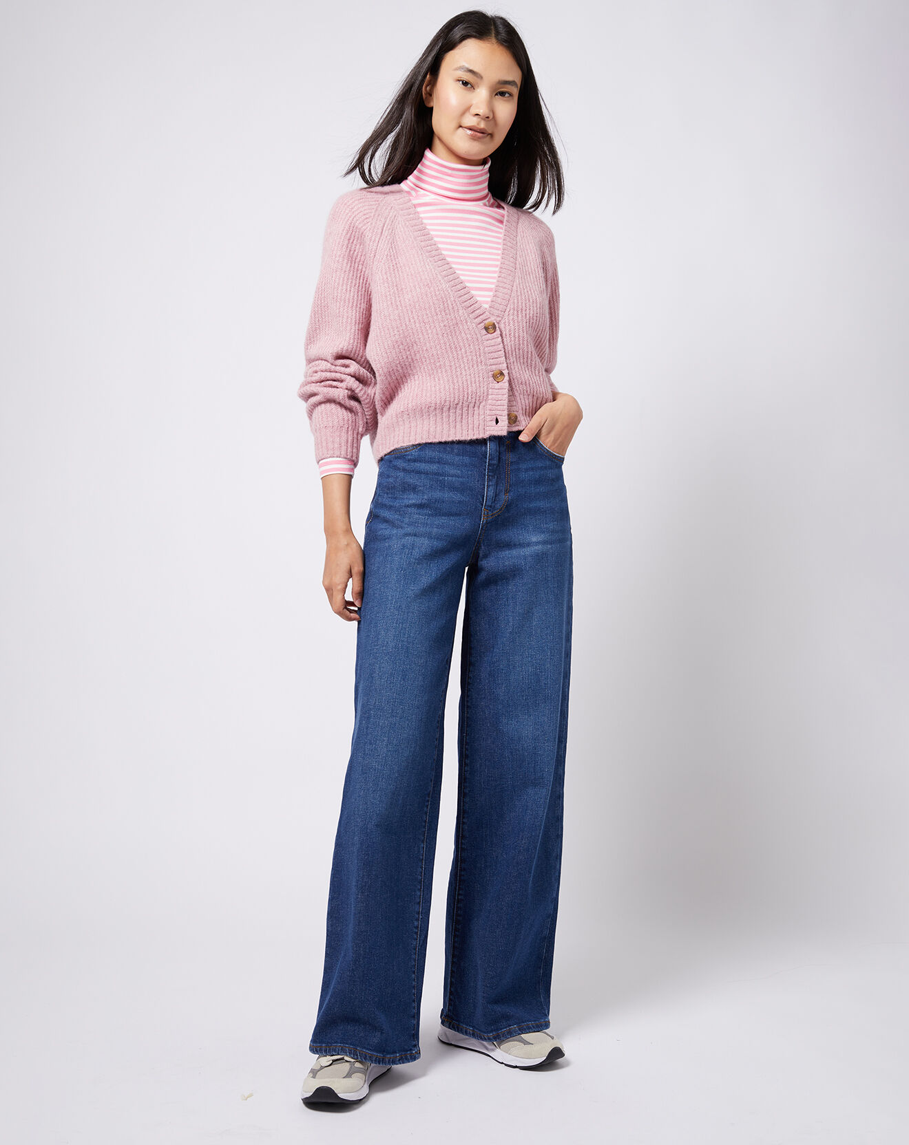 Esprit Cardigan court en Laine & Alpaga mélangés rose clair