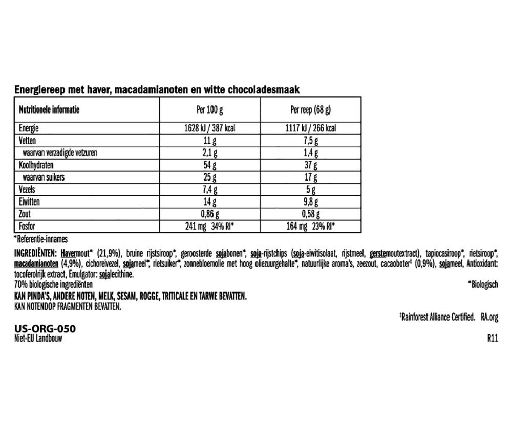 Clif White Chocolate Macadamia Sportrepen (12 stuks)