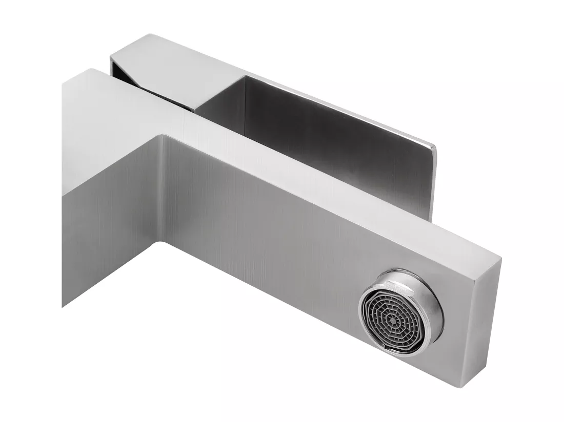 Lot de 2 robinets mitigeurs mécaniques carrés en inox - Coloris nickel brossé - H17,3 cm - CANILAS