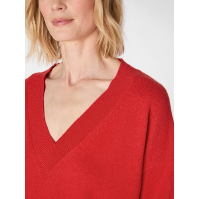 Damen-Strickpullover V-Ausschnitt, Rot
