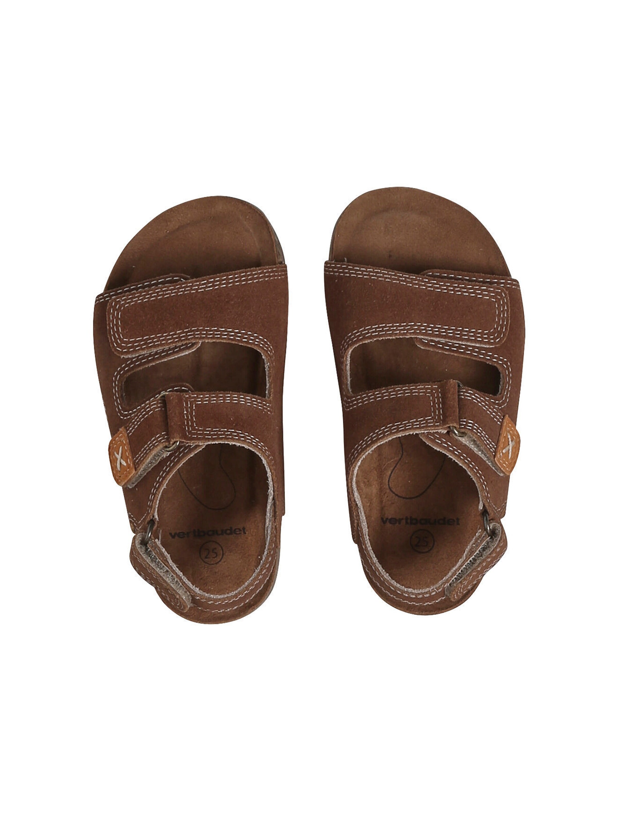 Vertbaudet Kinder Leder-Sandalen mit Klett und Anziehtrick camel