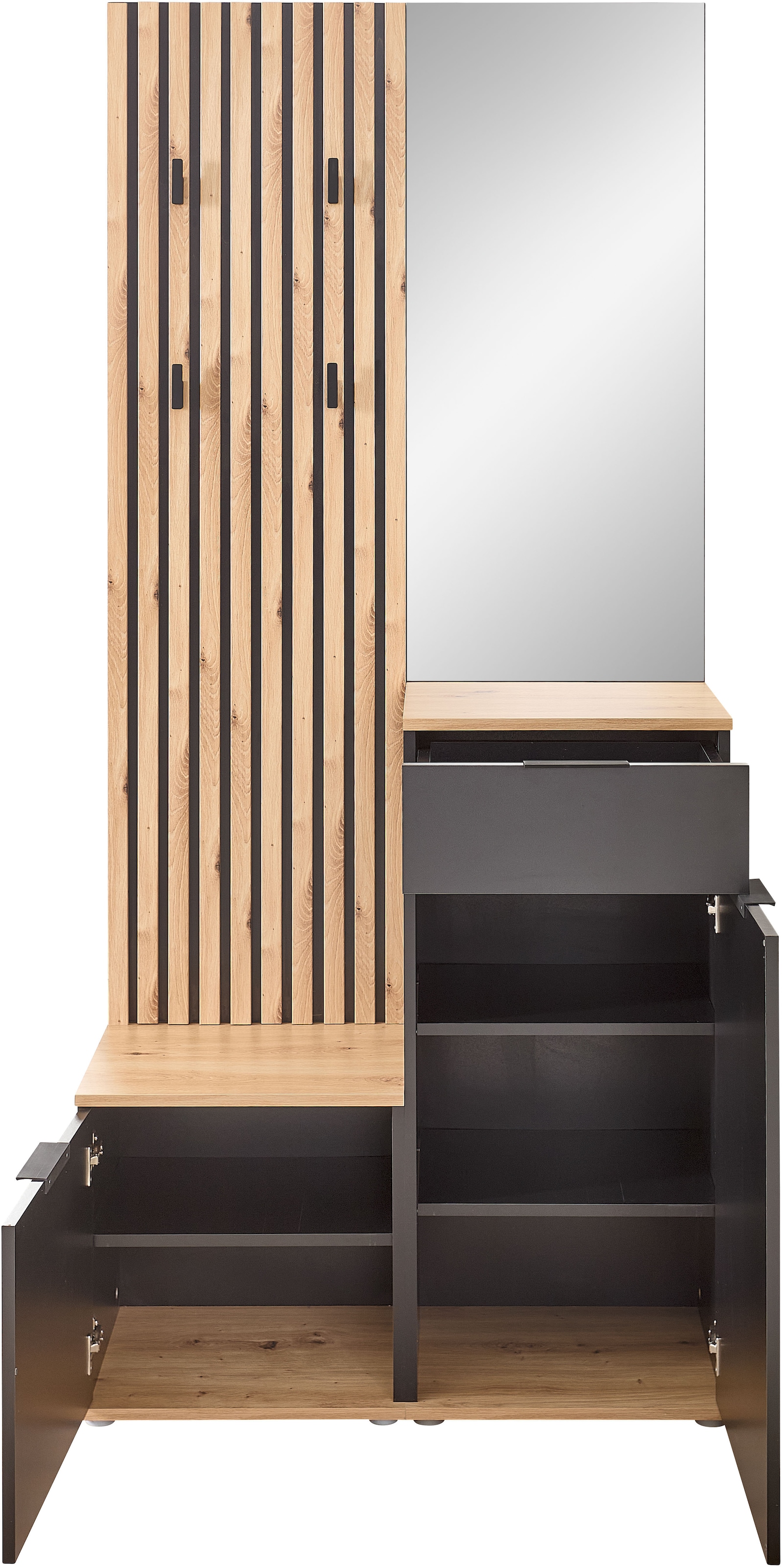 HBZ Kompaktgarderobe »Simple mit Spiegel, Flurgarderobe BxHxT 88x195x35 cm« 4 Stk. tlg. mit Bank, Paneel, Schuhkommode mit Schubkasten und Spiegel