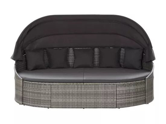 Chaise longue d'extérieur avec auvent Résine tressée Gris