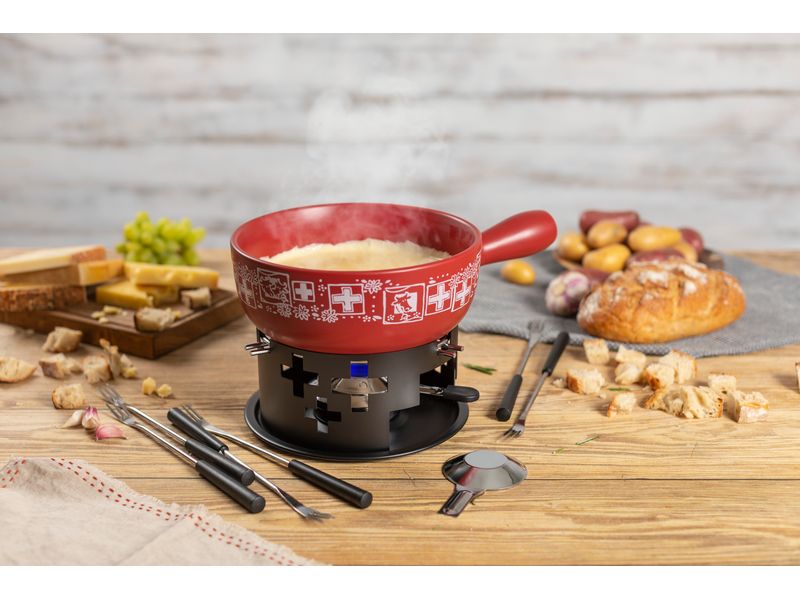 Kuhn Rikon Käsefondue-Set Suisse 8 Teile, Rot/Schwarz Käsefondue-Set