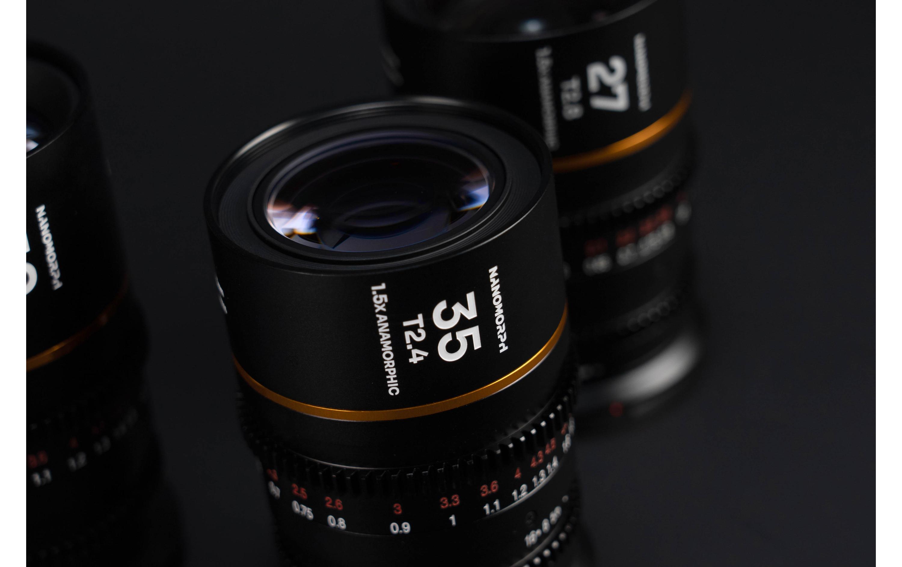 Festbrennweite Nano S35 Prime Kit (Amber) – Arri PL<br>Set aus 3 ultrakleinen anamorphotischen Objektiven für Super35-Sensoren