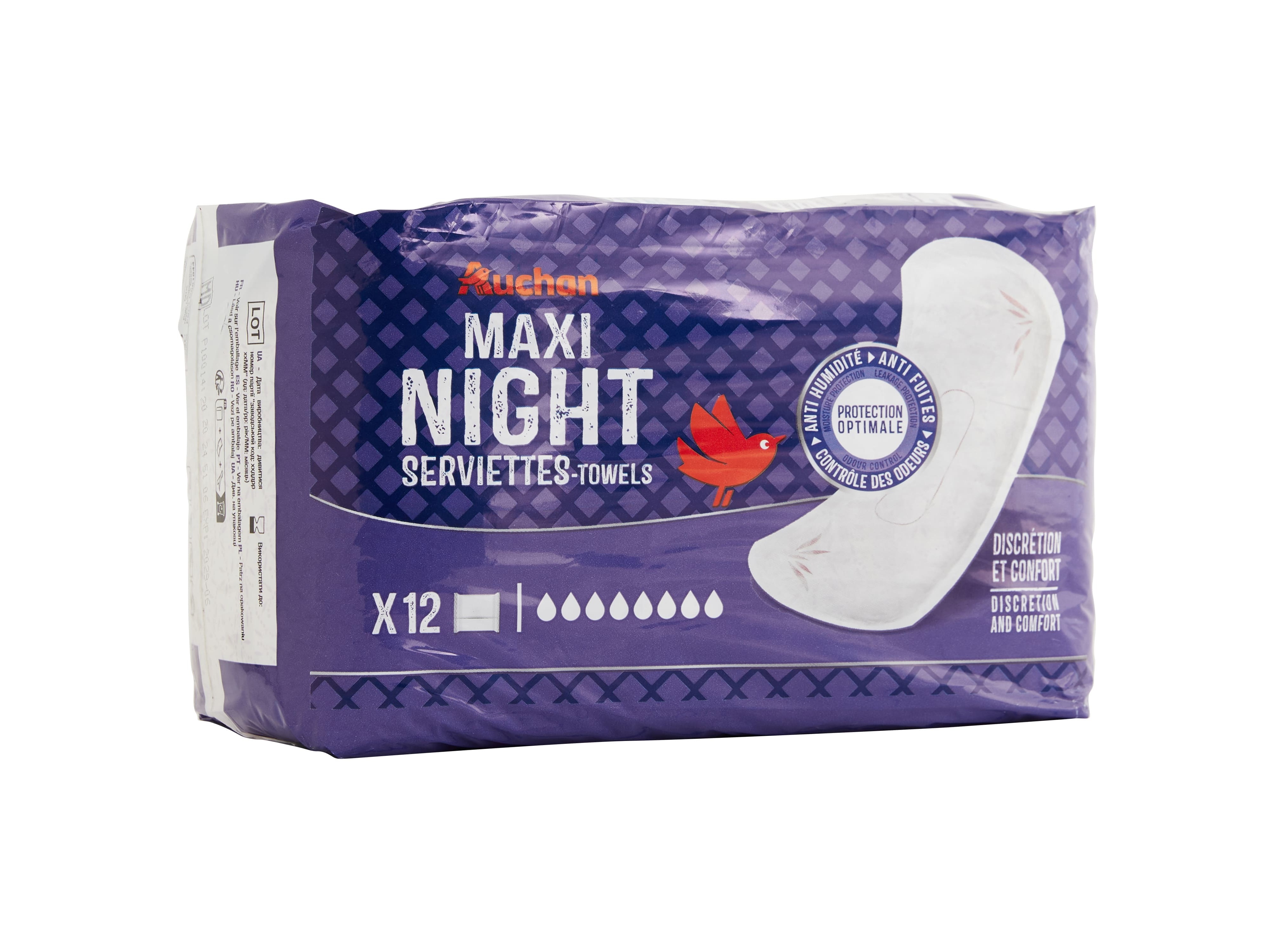 PENSOS INCONTINÊNCIA AUCHAN MAXI NOITE C/BOLSA 12UN