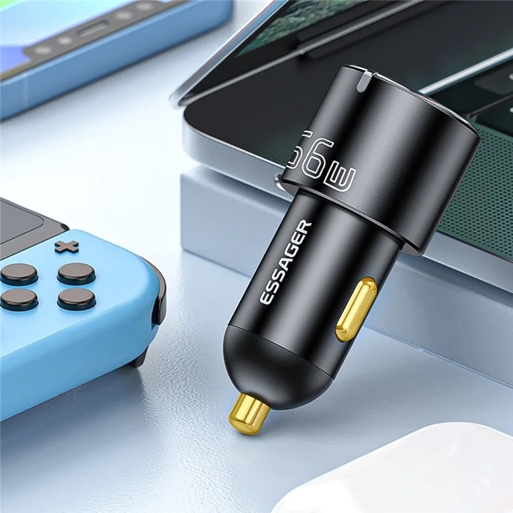 (66W) Universal Dual USB C / USB A Auto KFZ Ladegerät - Schwarz