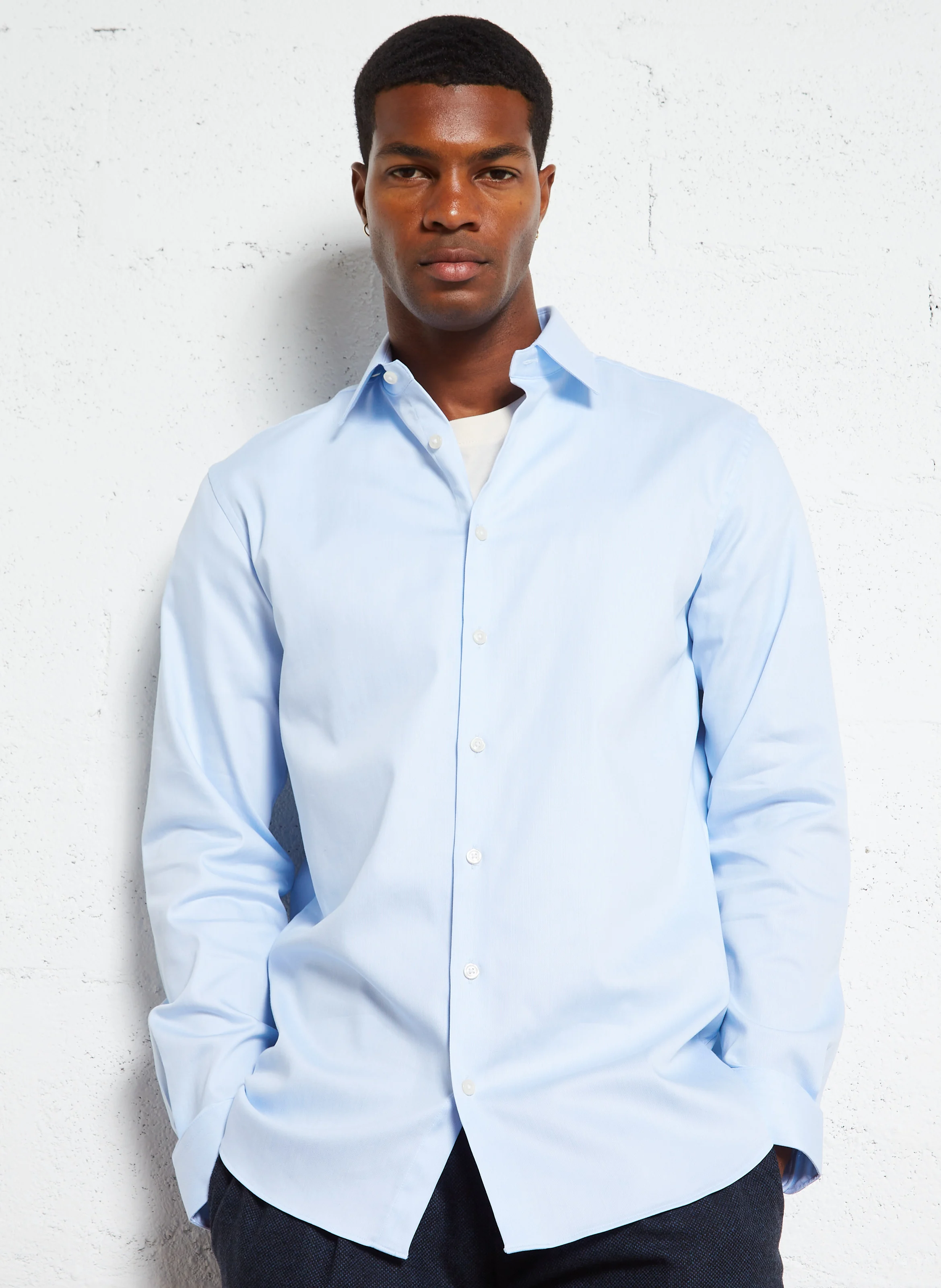 Chemise regular col classique en coton bio mélangé | Bleu
