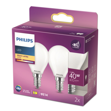 Philips LED kogel E14 40W warm wit licht mat niet dimbaar 2 stuks