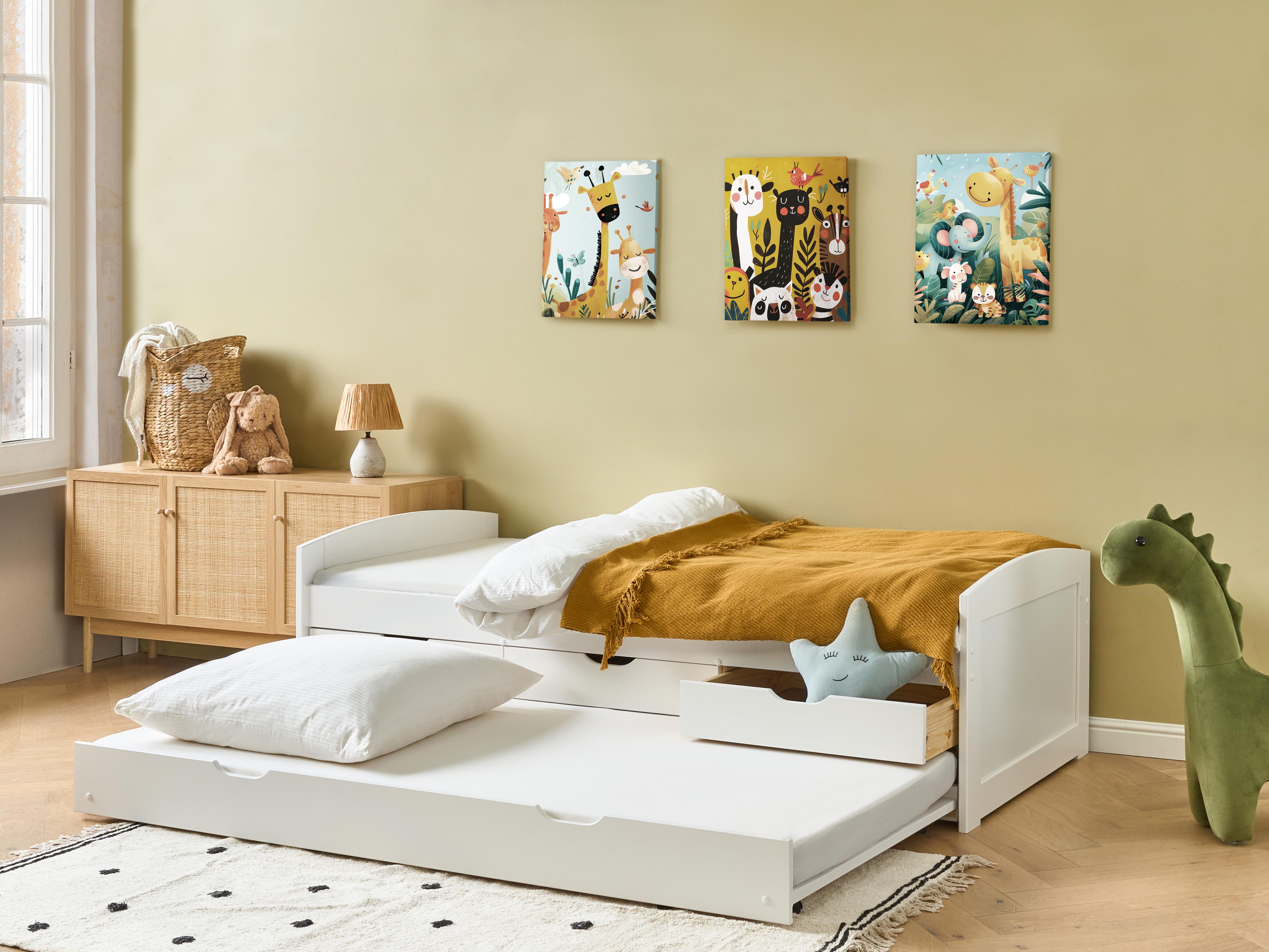 Onderschuifbed Dennenhout PETIVILLE 90 x 200 cm Wit