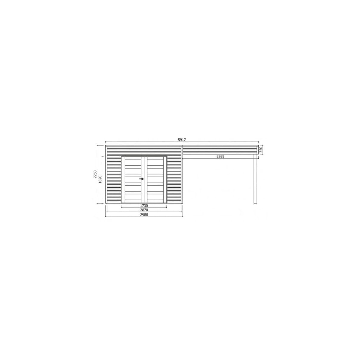 Abri de jardin en bois traité autoclave avec terrasse latérale salerno 5,40 m²