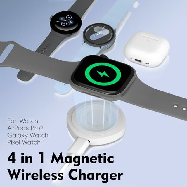 Trådløs oplader til A Watch AirPods Samsung Galaxy Watch Google Pixel Watch