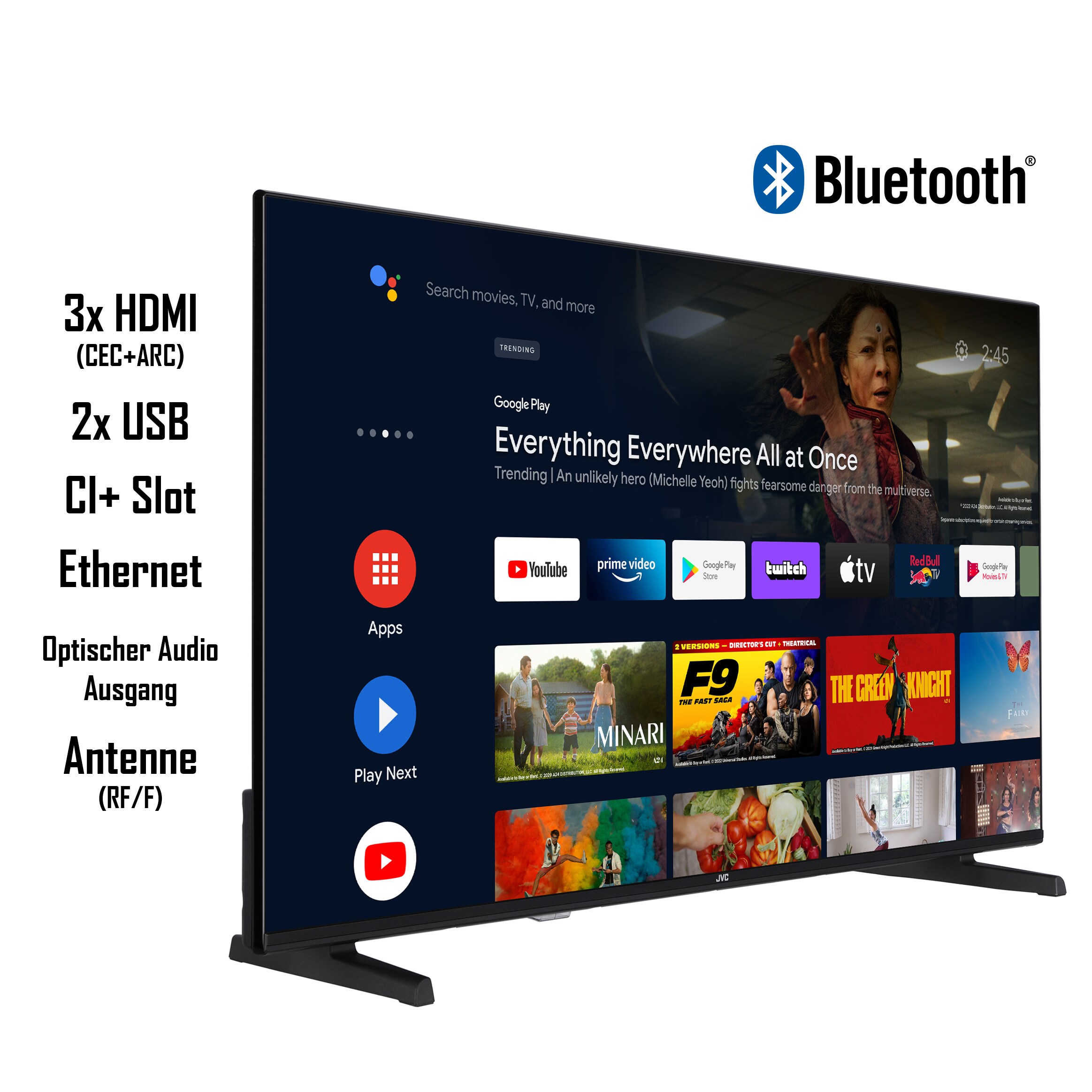 JVC LT-43VA3355 43 Zoll Fernseher/Android Smart TV (4K Ultra HD, HDR Dolby Vision, Triple-Tuner, Dolby Atmos)