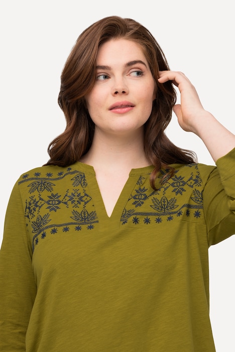 Shirt, A-Linie, Tunika-Ausschnitt, 3/4-Arm, Biobaumwolle