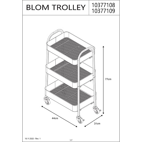 Blom trolley med 3 hylder - mørkegrøn
