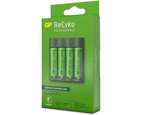 GP ReCyko Everyday-batteriladdare B421 (USB), inkl. 4 stk. AA 2100mAh NiMH-batterier