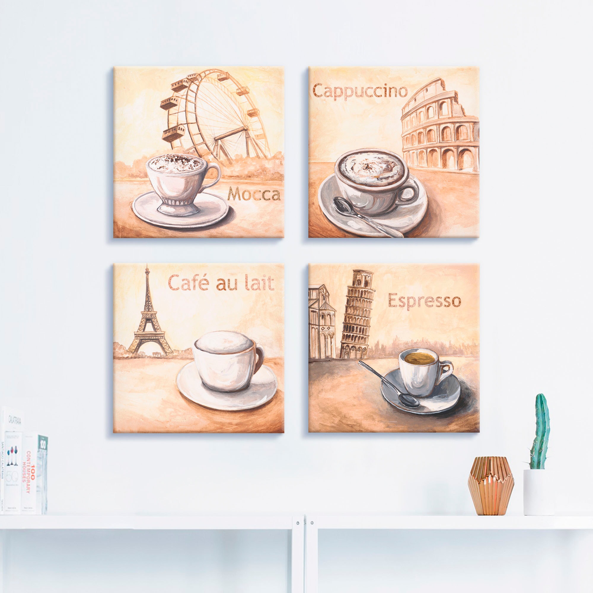 Artland Leinwandbild »Mocca Cappuccino Café au lait Espresso« Getränke 4 Stk. tlg. 4er Set, verschiedene Grössen