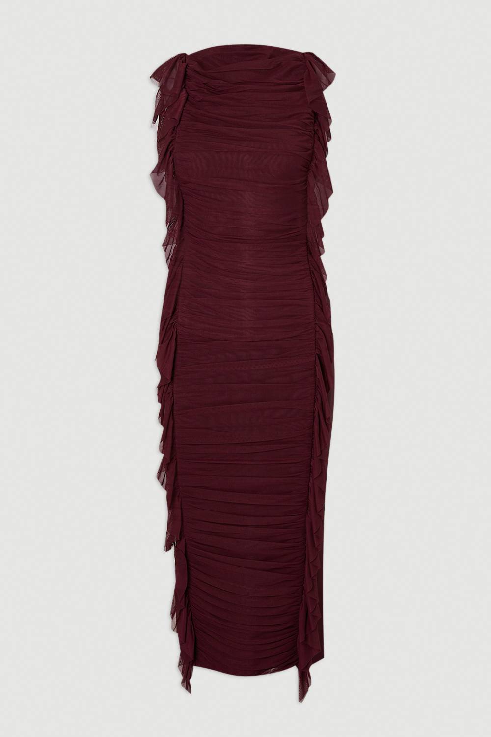 KarenMillen Robe Maxi Tricotée Bandage avec Volants en Maille Froncée
