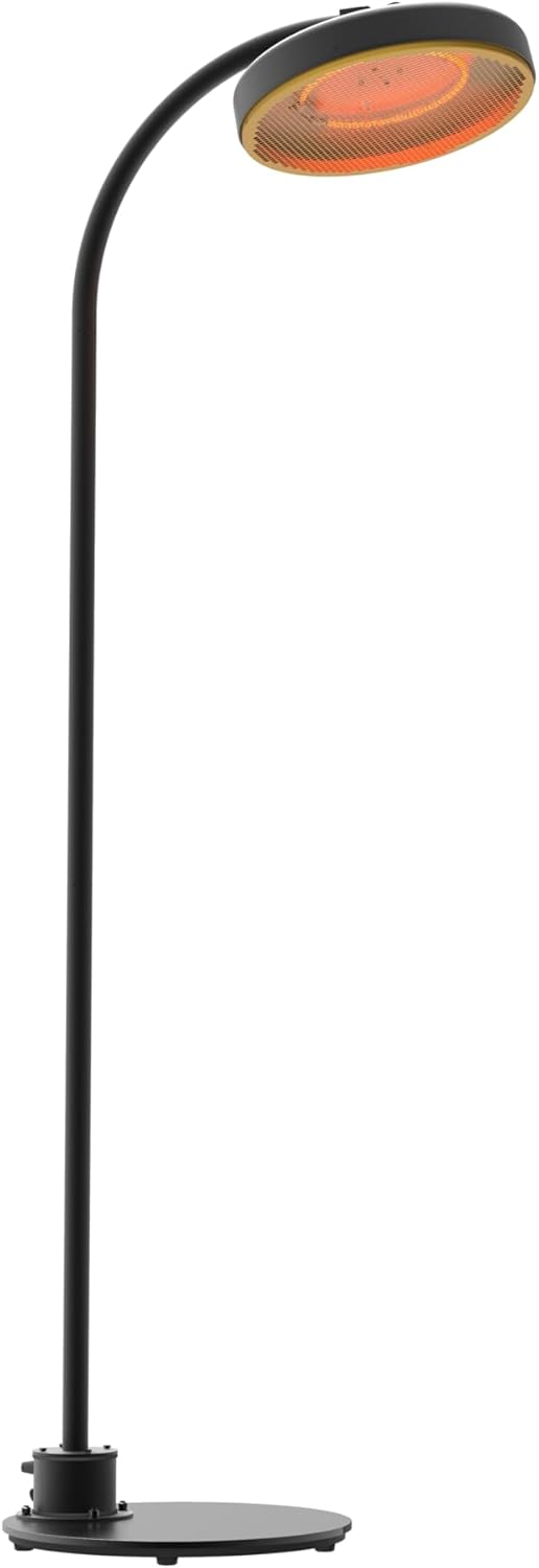 Standheizstrahler 2000W elektrisch – IP65 wetterfest, Ø 44 cm Heizgrill, 223 cm Höhe, stabiler Standfuß, Schwarz-Gold Design, leistungsstarker Terrassenstrahler für Garten & Balkon