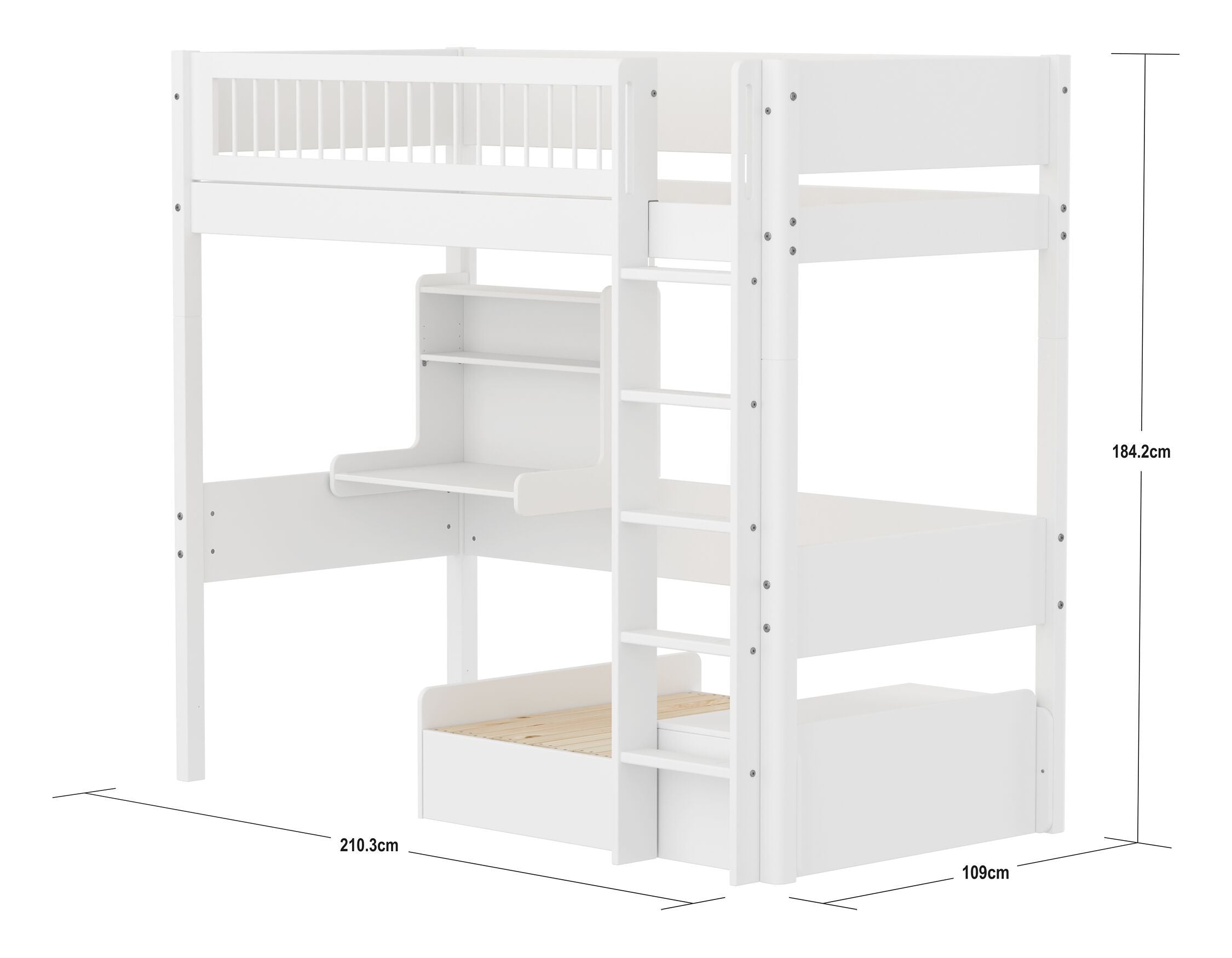 Flexa WHITE Hochbett - Weiss / B: 109.0 cm x T: 210.0 cm x H: 184.0 cm