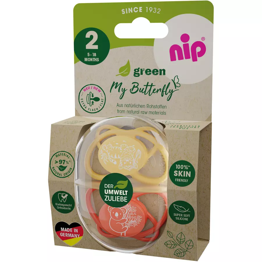 nip® Schnuller My Butterfly Green, Größe 2 (5-18 Monate), Silikon Orange