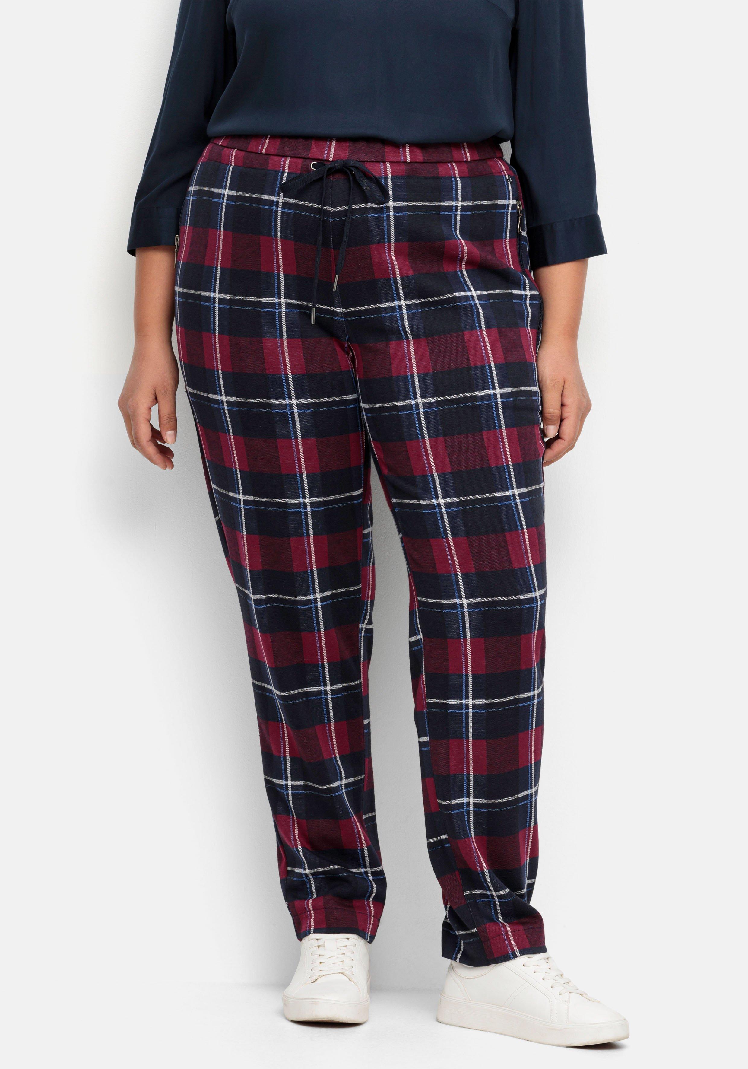 Karo-Joggpants mit Schlupfbund und Bindeband
