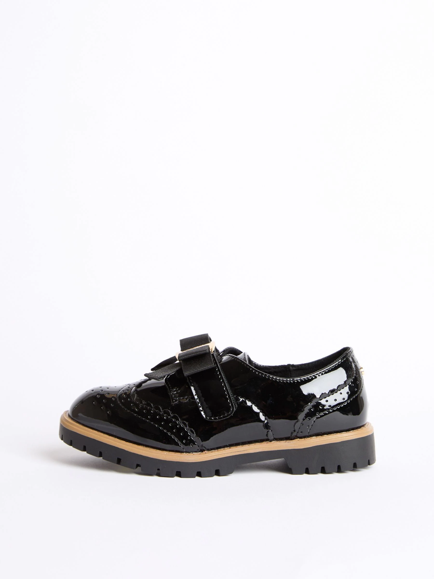 Lipsy Patent Bow Detail Brogue School Velcro Strap Shoes